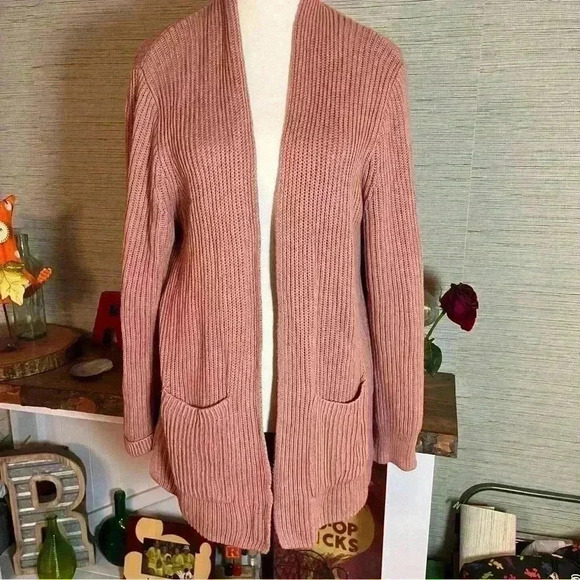 Madewell Women Dried Petal Pink Nolan Ribbed Pocket Sweater Cardigan Size Medium - Picture 7 of 7